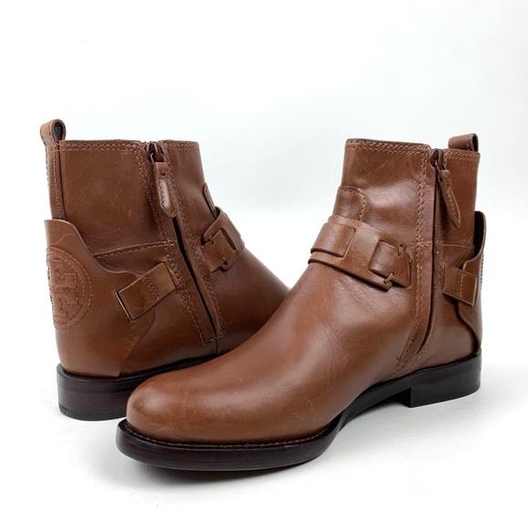 Tory Burch Boots Cognac Brown Leather Harness Equestrian Colton Ankle Size 5 - Picture 4 of 11
